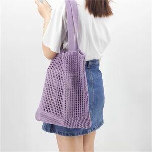 Lavender Crochet Tote Bag - Women's Casual Shoulder Market Bag